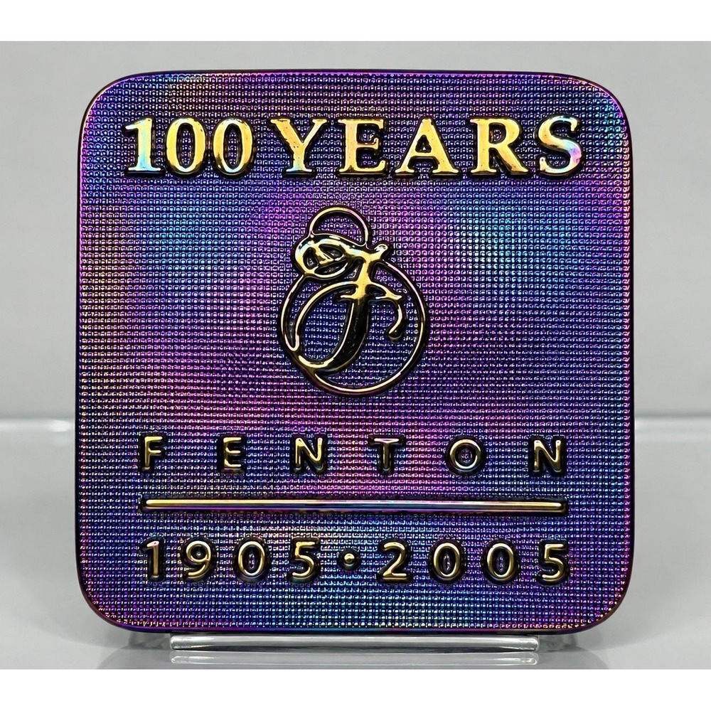 Fenton 100 Years 1905-2005 Centennial Iridescent Purple Glass Plaque